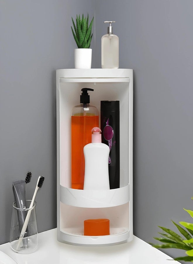 PRIME PICK رف تخزين مثلث دوار للحمام من برايم بيك | منظم متعدد الوظائف دوار 360 درجة، مثلث بلاستيكي | رف زاوية مقاوم للغبار والماء | خزانة الحمام، المطبخ، غرفة النوم - Image 2